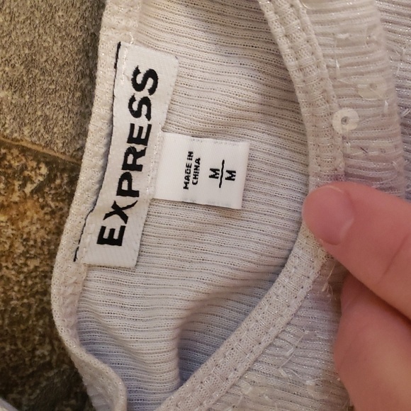 Express M Silver Sequin Sleeveless Tank Top Shimmer - Picture 2 of 6